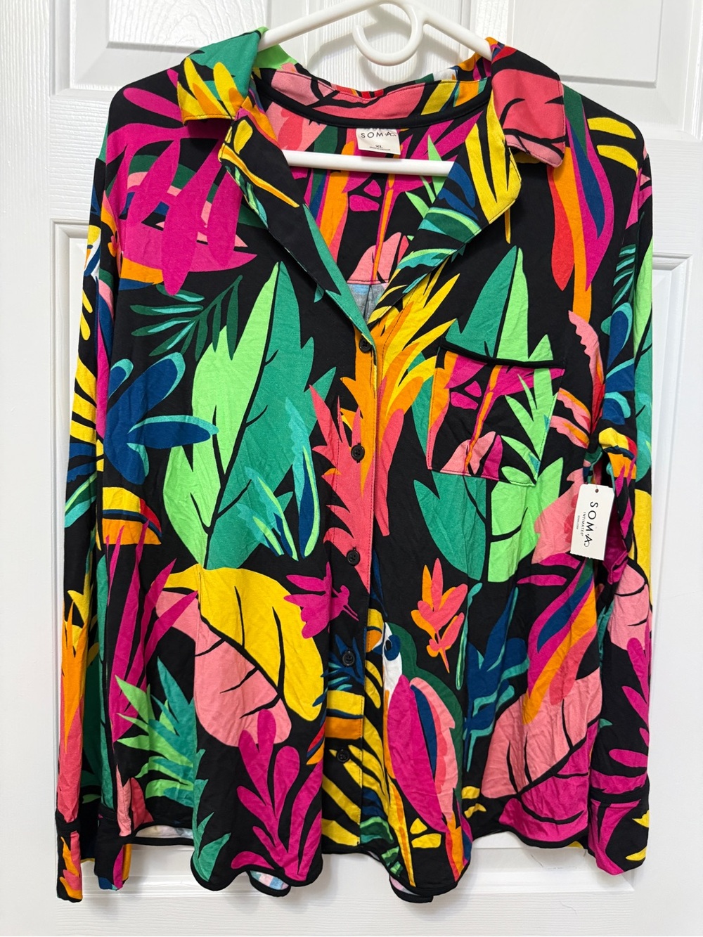 Soma Black Multicolor Tropical Button-Front Top